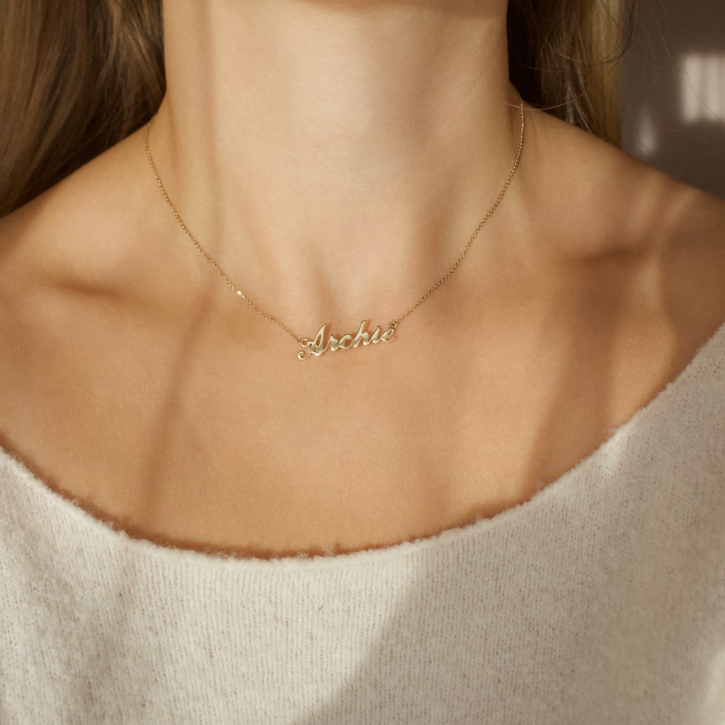 SAMPLE SALE - Archie Name Necklace in 9k Solid Yellow Gold
