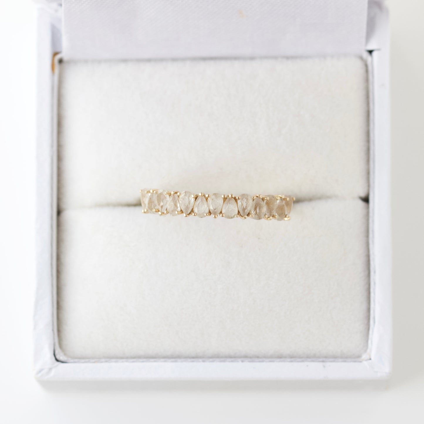 SAMPLE SALE- White Topaz Ring in 14k Solid Yellow Gold- Size UK O