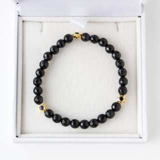 SAMPLE SALE- Black Onyx Faceted Stretch Charm Bracelet Gold Vermeil