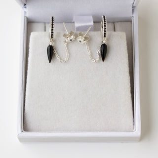 SAMPLE SALE-Double Piercing Black Onyx Hoop & Stud