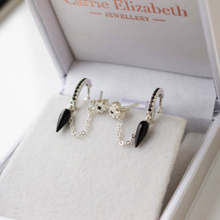 SAMPLE SALE-Double Piercing Black Onyx Hoop & Stud