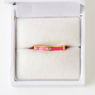 SAMPLE SALE- Pink Enamel and CZ Ring- Size UK O