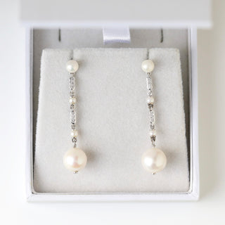 SAMPLE SALE- Delicate Pearl and CZ Drop Earrings