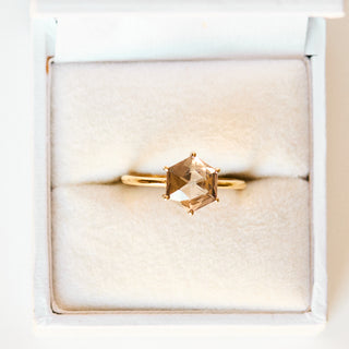 SAMPLE SALE- Large Smokey Quartz Hexagon Ring - UK Size O