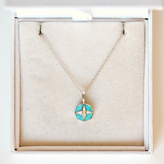 SAMPLE SALE- Silver Turquoise Compass Pendant