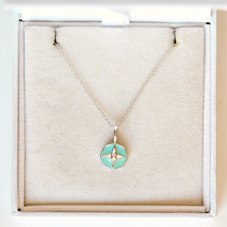 SAMPLE SALE- Silver Enamel Compass Pendant