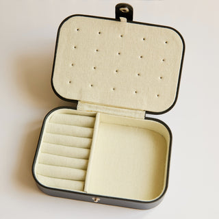 SAMPLE SALE- Black Leather Look Jewellery Box with Linen Interior