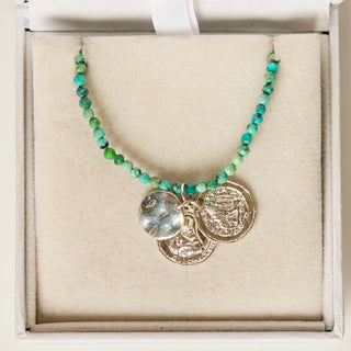 SAMPLE SALE- Turquoise Coin Necklace in Silver