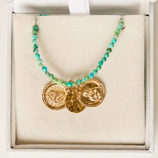 SAMPLE SALE- Turquoise Coin Necklace in Gold