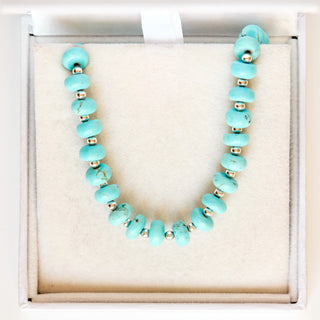 SAMPLE SALE- Firoza Jade Beaded Necklace in Silver