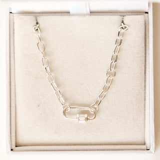 SAMPLE SALE-White Zircon Silver Chain & Lock Charm