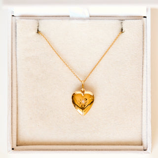 SAMPLE SALE- Diamond Star Set Heart Locket - Engraved with Maddy