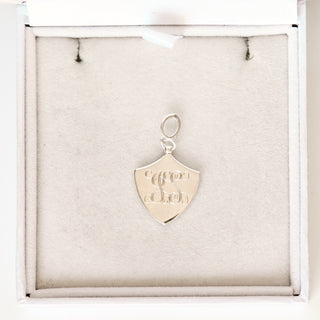 SAMPLE SALE- Shield Charm Engraved with 'JS'
