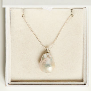 SAMPLE SALE- Silver Pearl Long Chain Necklace