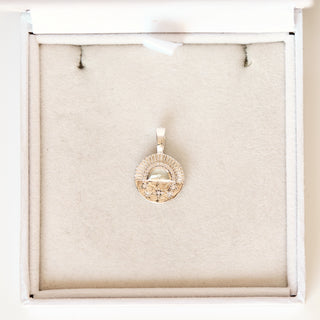 SAMPLE SALE- Aquamarine I Rise Coin Gold Charm - Opening Bail