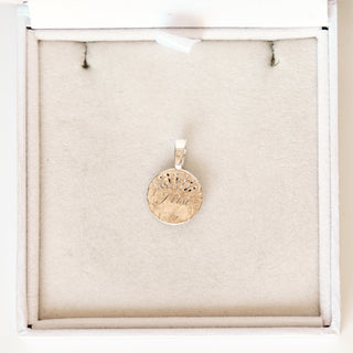 SAMPLE SALE- Aquamarine I Rise Coin Gold Charm - Opening Bail