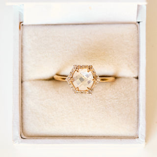 SAMPLE SALE- Moonstone & Diamond Hexagon Ring - UK Size Q 1/2