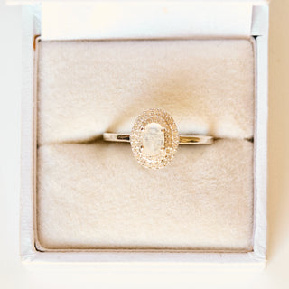 SAMPLE SALE- Moonstone Oval Halo Ring - UK Size O
