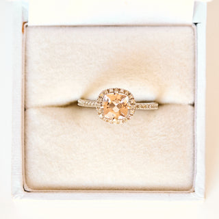 SAMPLE SALE- Morganite & Diamond Halo Ring - UK Size L