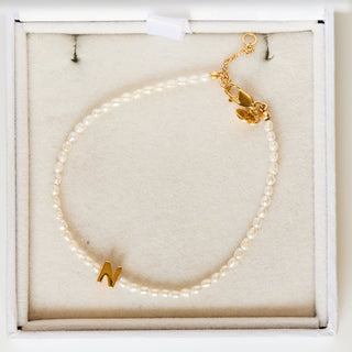 SAMPLE SALE- N  Letter Pearl Bracelet