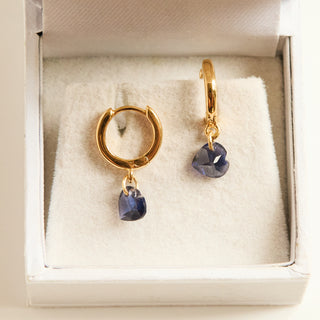 SAMPLE SALE- Mini Heart Iolite Huggie Hoops