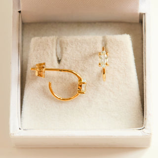 SAMPLE SALE-  Blue Topaz Marquise Hoop Earrings