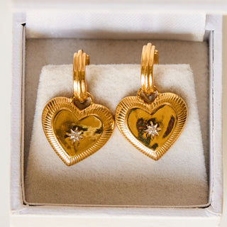 SAMPLE SALE- Star Set Heart Drop Huggie Hoops
