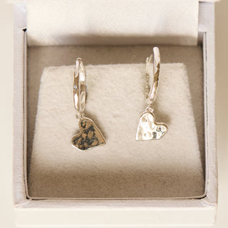 SAMPLE SALE- Silver Mini Love Heart Drop Hoops