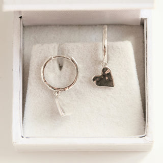 SAMPLE SALE- Silver Mini Love Heart Drop Hoops
