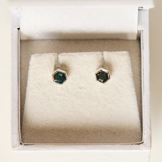 SAMPLE SALE- Silver London Blue Topaz Hexagon Studs