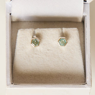 SAMPLE SALE- Silver Swiss Blue Topaz Hexagon Studs