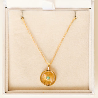 SAMPLE SALE- Spinning Coin Starburst Turquoise Necklace In Gold