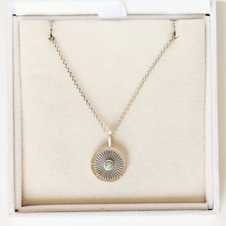 SAMPLE SALE- Spinning Coin Starburst Turquoise Necklace In Silver