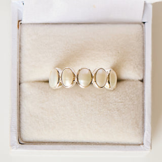 SAMPLE SALE- Pearl Bezel Set Half Eternity Ring Silver - Size UK L 1/2