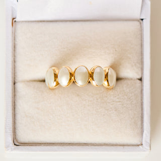 SAMPLE SALE- Pearl Bezel Set Half Eternity Ring Gold Vermeil - Size UK L 1/2