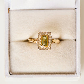 SAMPLE SALE- Peridot Halo Set Ring - Size UK L 1/2