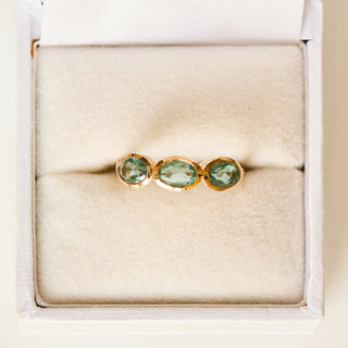 SAMPLE SALE- Trio Fern Green Topaz Ring - Size UK L