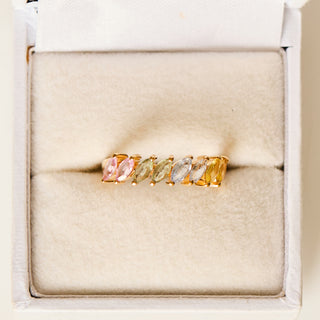 SAMPLE SALE- Rainbow Sapphire Pear Ring In Gold - UK Size L