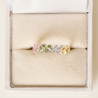 SAMPLE SALE- Rainbow Sapphire Pear Ring In Silver - UK Size L