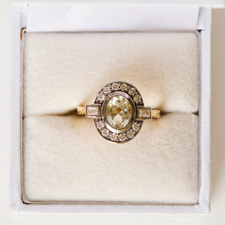 SAMPLE SALE- Vintage Style Green Amethyst and Rhodium Ring - UK Size L