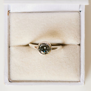 SAMPLE SALE- Grey Solitaire Moissanite Ring Silver- UK Size L