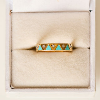 SAMPLE SALE- Triangle Turquoise & Diamond Ring - UK Size M