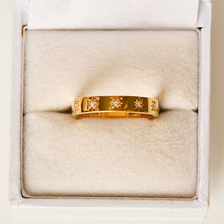 SAMPLE SALE- Star Set Pearl Stacking Ring with LUCK engraved - UK Size N