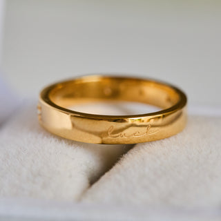 SAMPLE SALE- Star Set Pearl Stacking Ring with LUCK engraved - UK Size N