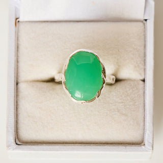 SAMPLE SALE- Chrysoprase Molten Statement Ring Silver - UK Size L