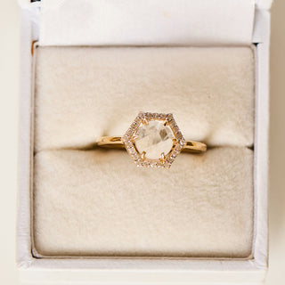 SAMPLE SALE- Moonstone and Diamond Hexagon Ring - UK Size O