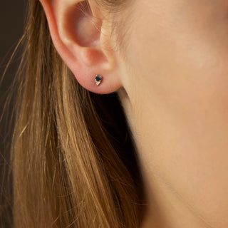 9k Dainty Sapphire & Diamond Stud Earring