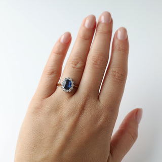 Gold Sapphire Diamond Oval Cluster Ring