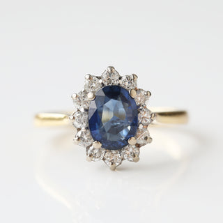 Gold Sapphire Diamond Oval Cluster Ring