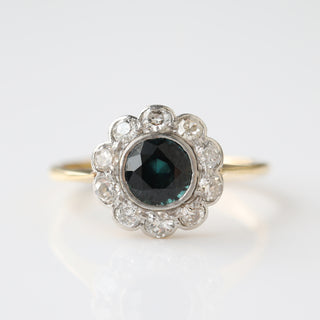 Gold Sapphire Diamond Cluster Ring
